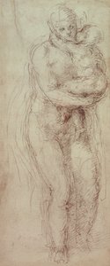 マドンナと子供（紙に黒いチョーク） 作： Michelangelo Buonarroti
